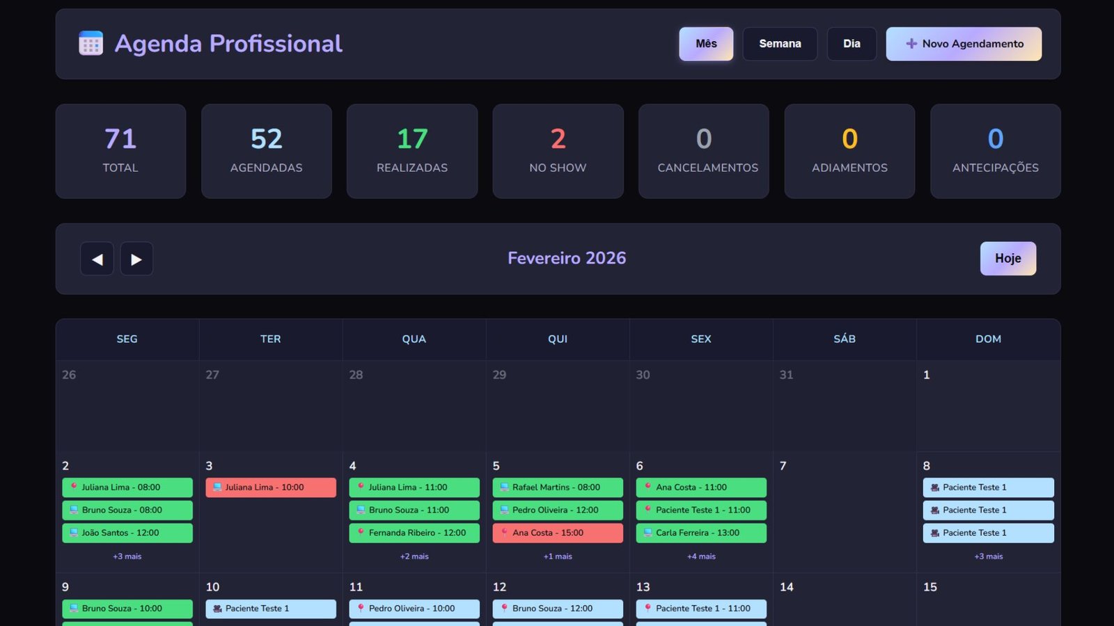 Screenshot da Agenda OriaPsi