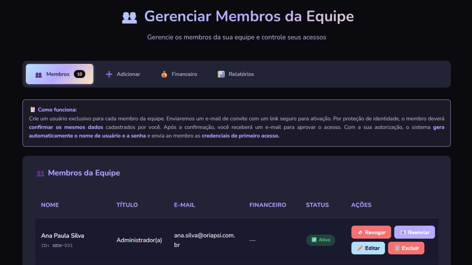 Screenshot da Equipe OriaPsi