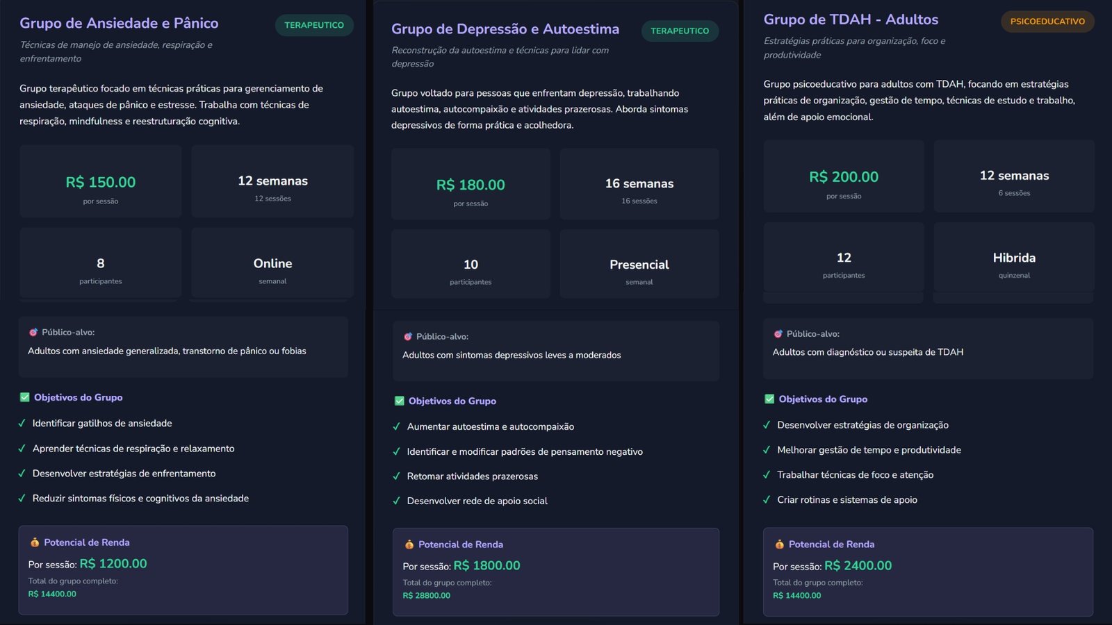 Catálogo de grupos terapêuticos e psicoeducativos OriaPsi