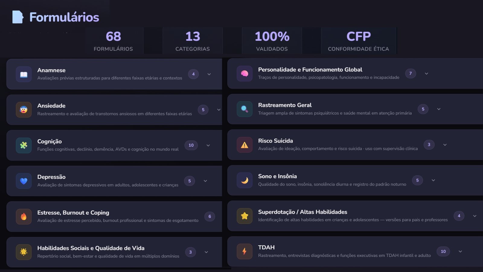 Formulários e avaliação psicológica OriaPsi